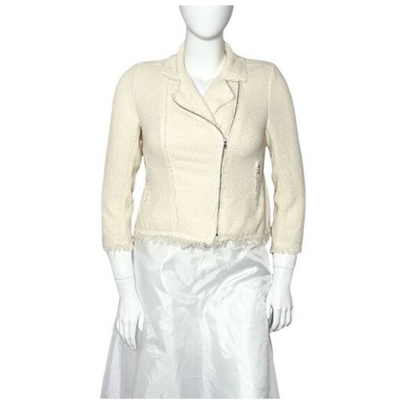 REBECCA TAYLOR Cream Tweed Boucle Knit Cream Moto Jacket - Size 10‎ - Picture 2 of 6